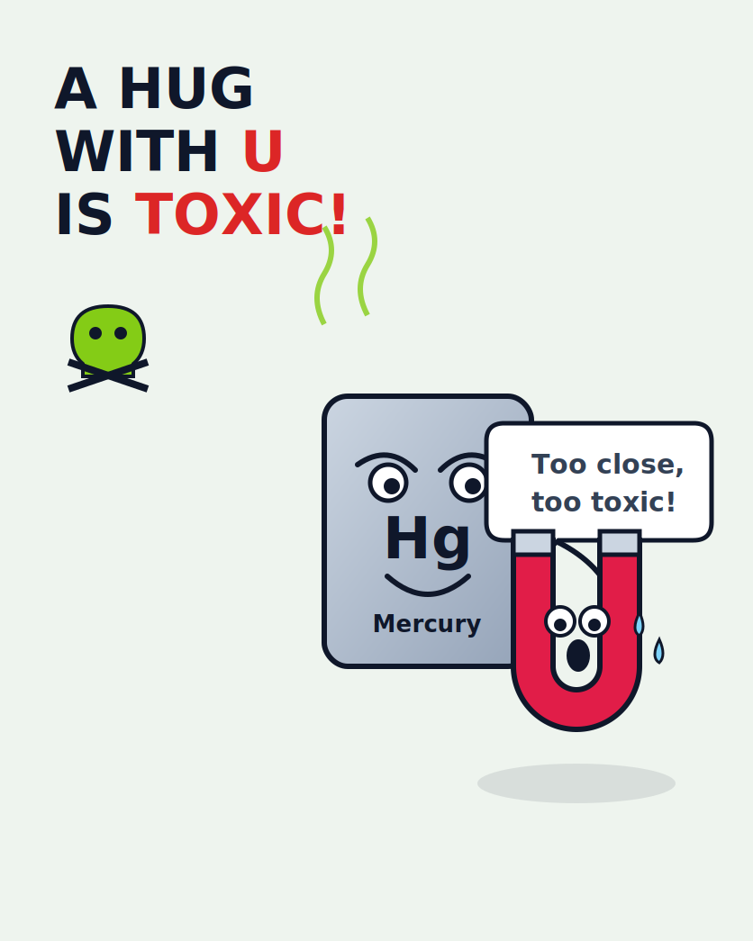 A hug with U is toxic! Mercury (Hg) is dangerously close.